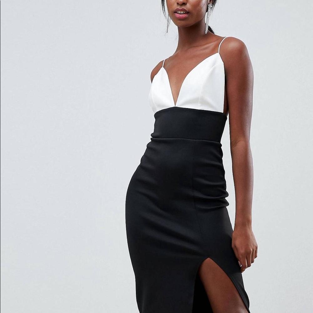 ASOS TALL Black lowcut maxi gown with thigh split